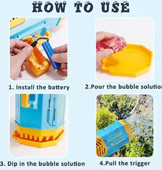 Rocket Bubble Gun – 69-Hole Automatic Blower for Kids - Hopscotch Kids
